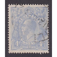 Australian    King George V    4d Blue   Single Crown WMK  Worn Plate at Right Late Cooke Printing..
